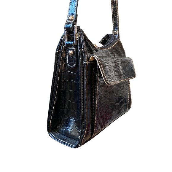 Villager by Liz Claiborne purse/shoulder patent croc textured bag black - Picture 3 of 8